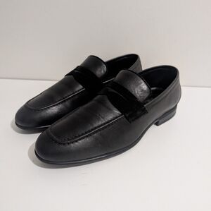 Pelle Line Penny Loafer Black Leather Slip On Dress Shoes 40/7